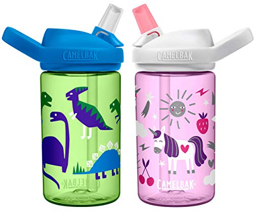 CAMELBAK 2 Eddy+ Kids Straw Bottles - Dinosaurs & Unicorn/Twin Pack Children Child Boy Girl Junior Infant Flask Drink Water Juice Cup BPA Free Non Leak Spill School Safe Reusable Eco Friendly