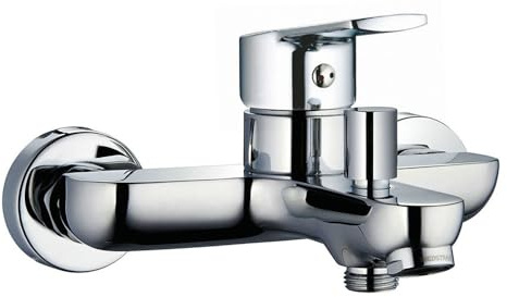 SIO Badewannenarmatur mit 2-Wege-Umsteller, Handbrause-Ausrüstung, Halterung und Flex, aus verchromtem Messing glänzend, inkl. Kartusche, Exzenter und Verzierungen, garantiert Ersatzteile