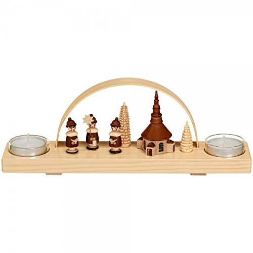 Rudolphs Schatzkiste Schwibbogen Kurrende und Kirche Natur mit Teelicht BxHxT 27x10x5,5cm NEU Lichterbogen Fensterbogen Spitzbogen Erzgebirge Seiffen Weihnachten Beleuchtung Fensterschmuck Bogen