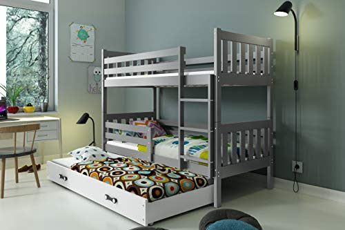 Etagenbett 3 Sitzer Carino 190 x 80 mit Lattenroste und Matratze. grau