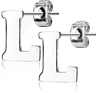 Bungsa BUCHSTABE L Ohrstecker Silber - BUCHSTABEN L Ohrring in Silber - Alphabet Ohrringe zum Stecken - aus Edelstahl - Ohrschmuck für Damen, Kinder & Herren