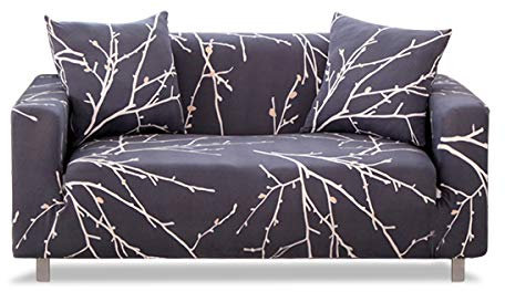Fashion·LIFE Sofaüberwurf 2 Sitzer Elastischer Sofabezüge Blumen-Muster Schonbezug Polyester Multifunktio Couchabdeckung Wohnkultur für Ganze saiso,Grau