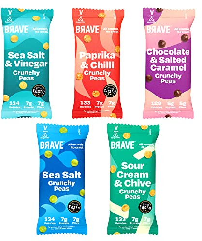 BRAVE Roasted Peas: Variety 5 Multipack - Healthy Snack, High Protein, Low Calorie (5 x 35g packs)