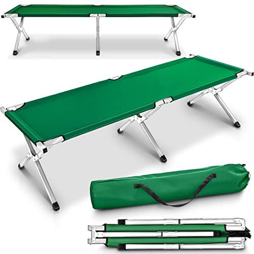 TRESKO XXL Campingbett Feldbett 210 x 72 x 45 cm Metallrohr - Belastbarkeit bis 150kg - in verschiedenen Farben (Grün)