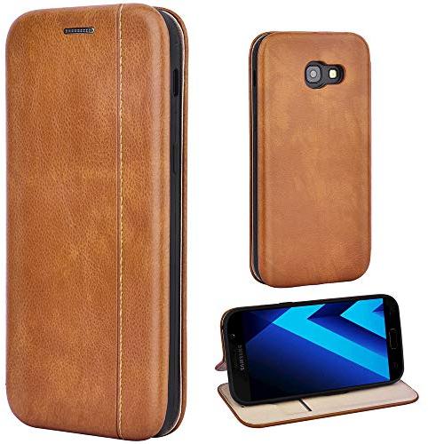 Leaum Handyhülle Leder für Samsung Galaxy A5 2017 Hülle, Premium Handytasche Flip Schutzhülle für Samsung Galaxy A5 2017 Tasche (Braun)