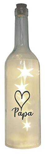 WB wohn trends LED-Flasche mit Motiv, Herz Papa, grau, 29cm, Flaschen-Licht Glitzer-Flasche Leuchtflasche Lampe mit Text Spruch