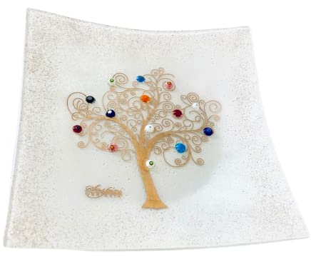 Sospiri Venezia Svuotatasche Albero della Vita in Vetro di Murano Murrine e Oro Idea Regalo Piatto Vassoio Decorativo Made Italy Portaoggetti Soprammobile Bomboniere Cerimonia 19X19 cm