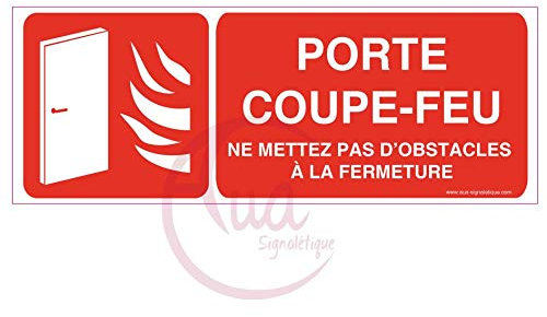 AUA SIGNALETIQUE - Panneau Porte coupe-feu ne mettez pas d'obstacles à la fermeture - B picto-texte - 200x75 mm, Vinyl adhésif