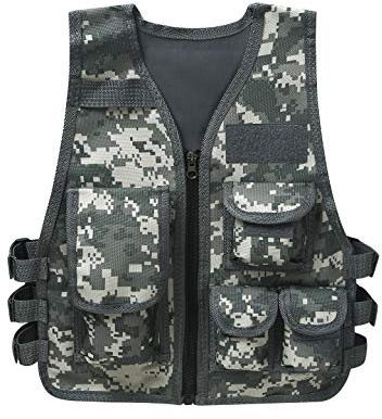Freebily Kinder Camouflage Weste Jacke Multi-Taschen Verstellbare Kampf Weste Schutz Jaket Für CS Spiel Wandern Camping