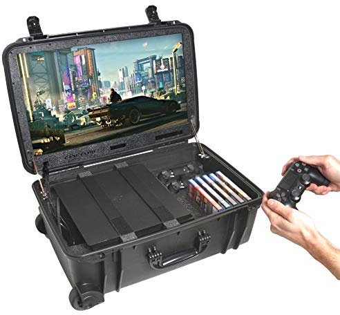 Case Club Waterproof PlayStation 4 & PS4 Slim/Pro Portable Gaming Station with Built-in 24 1080p Monitor, Storage for Controllers, Games, and Included Speakers Gen 2