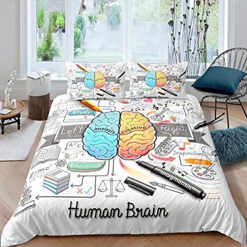 Loussiesd Menschliches Gehirn Bettwäsche Set 135x200cm für Jungen Kinder Studenten Musik Kunst Betten Set Dekorative Mathematik Bettbezug Set Thema Thema Spezial 2St