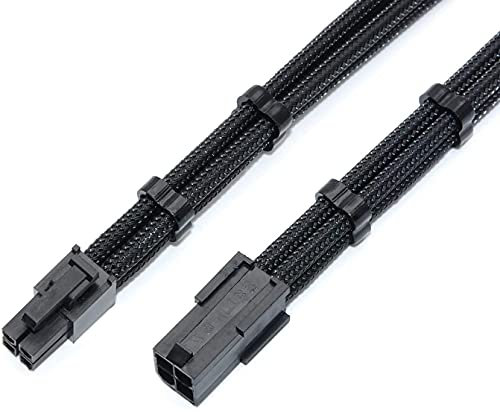 Shakmods 4 Pin ATX CPU Motherboard Sleeved Extension Cable 30cm + 2 Cable Combs (Full Black)