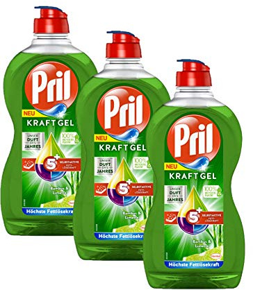Pril 5 Plus Kraftgel Bambus und Limette, Handgeschirrspülmittel, (3 x 450 ml) mit selbstaktiver Fettlösekraft, unser Duft des Jahres 2020