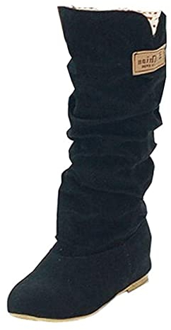 ORANDESIGNE Autunno e Inverno Stivali Alti da Donna Pelle Scamosciata Alza Le Scarpe Nappa Stringata Decorazione A Nero 37 EU