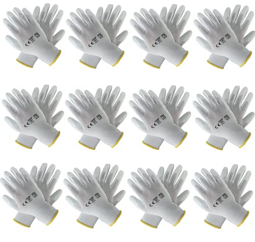 12 Paar PU Arbeitshandschuhe Montagehandschuhe | Größen S, M, L, XL, XXL | klebemeister.eu (M (8))