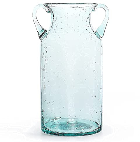 MDLUU Decorative Glass Vase 11 Tall, Bubble Air Flower Vase with Handles, Handblown Jug Vase for Dining Room, Bedroom, Bathroom, Mantel