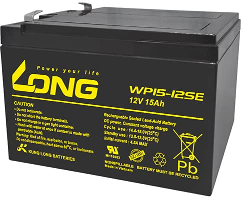 Kung Long WP15-12SE F2 Zyklenfest Blei-Vlies-Akku, 12Volt, 15Ah mit 6,3mm Faston Anschluss