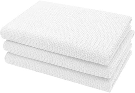 ZOLLNER 3er Set Duschtücher in 70x140 cm - langlebige Handtücher in weiß - mit praktischem Aufhänger - Zeitloses Waffelmuster - waschbar bis 95°C - Baumwolle - Hotelqualität