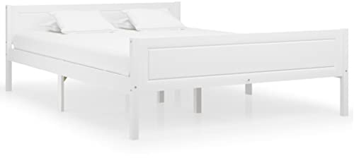 vidaXL Cadre de Lit Sommier à Lattes Lit Double Adulte Cadre à Lattes sur Pied Chambre à Coucher Intérieur Blanc 120x200 cm Bois de Pin Massif