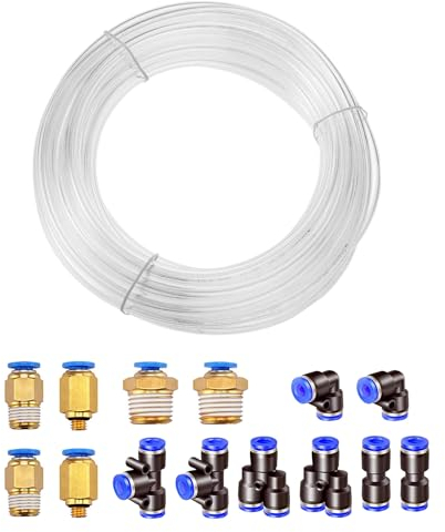 HUAZIZ 6mm OD 4mm ID Aria Pneumatica PU Tubo, 10M Tubo per Aria Poliuretano trasparente + 8 Pcs 6mm 1/4 Pneumatico Connettore Raccordo per Tubo dell'aria Raccordi Innesto Rapido Innesto Connettori