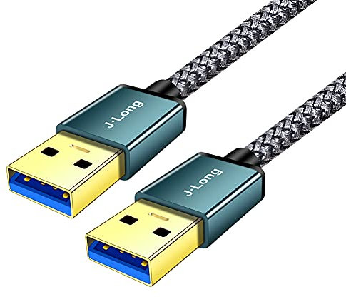 J·LONG USB 3.0 A to A Male Cable 0.5M, SuperSpeed Braided USB A Male to Male Data Cable Double End USB Cord Connector for Hard Drive Enclosures, DVD Player, Laptop Cooler (50cm/1.5ft)…