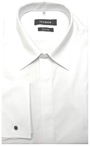 HUBER Slim Fit Herren Hemd Langarm mit Umschlagmanschetten figurbetont Weiss L