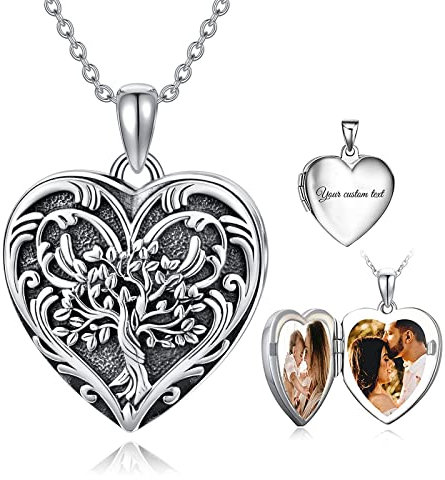 SOULMEET Baum des Lebens Herz Medaillon Halskette Sterling Silber Halskette Hält Bild Fotos Personalisierte Foto Anhänger Halskette für Frauen Mädchen
