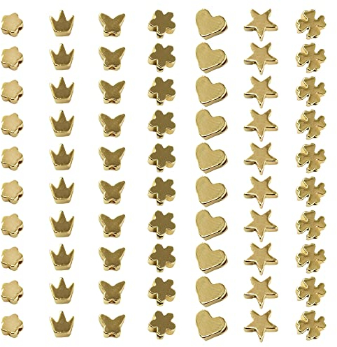 Gotetiso 70 Stück Abstandshalter Perlen für Armbänder Sortiert Herzform Sternform Metall Perle Gemischte Distanzperlen Handgefertigt Bastelperlen Goldene Perlen DIY Lose Perle
