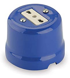 Amarcords - Presa elettrica in porcellana bipasso 10/16 ampere. Presa di corrente bivalente vintage in ceramica colore BLU