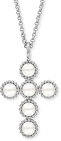 Engelsrufer Damen Halskette aus Sterling Silber mit Muschelkernperlen Anhänger in Kreuzform - in drei Längen verstellbar - nickelfrei- Länge: 50 cm