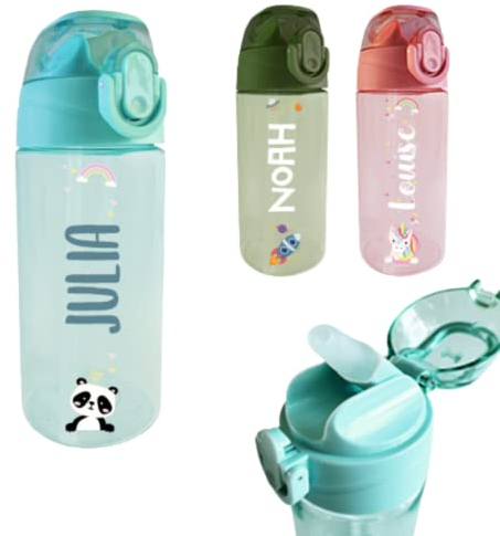 gutmarkiert Personalisierbare Trinkflasche für Kinder – Auslaufsichere Kinder Trinkflasche mit Strohhalm – 100% BPA-Frei – Robuste Flasche für Jungen und Mädchen – Spülmaschinenfest – 450ml Pink