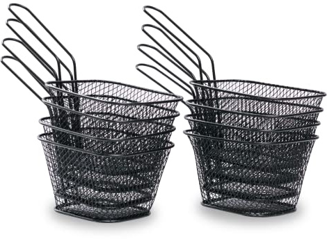 Tola Mini Edelstahl Frittierkörbe, Pommeskörbe | 2, 4, 8 STK. | Top-Qualitäts Pommesgitter, Ideal zum Servieren, Aufbewahren, Präsentieren von Speisen | Farbe Schwarz