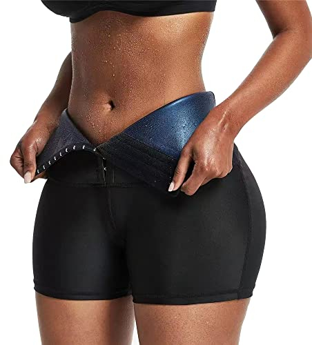 TOEECY Damen Schwitzhose Zum Kurz Hosen Hohe Taille Sauna Shorts Hot Thermo Sweat Sporthose Verstellbare Schwitzen Jogginghose Bauchkontrolle Body Shaper (M)