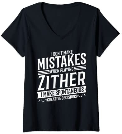Damen Zither Player Musikinstrument Musik Zither T-Shirt mit V-Ausschnitt