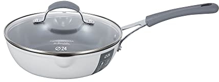 FATTO IN CASA DA BENEDETTA Padella alta Antiaderente (Ø 24 cm), Alluminio 100% riciclabile con Coperchio in Vetro – Adatta anche per Induzione, Non contiene Metalli pesanti (Colore Grigio)