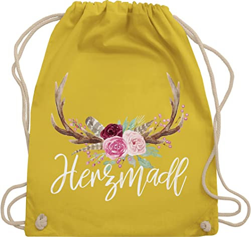 Turnbeutel Rucksack - Kompatibel mit Oktoberfest Tasche - Herzmadl - Unisize - Gelb - mitbringsel aus bayern trachtenrucksack bayrische madl beutel trachtentaschen bayrisch hirsch stoffrucksack