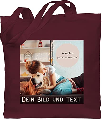 Baumwolltasche - eigenem - Foto Bild Geschenk I Dein Bild und Text - Unisize - Bordeauxrot - kindergarten stoffbeutel jutebeutel online bedrucken selbst drucken photo baumwolle tasche für kollegin
