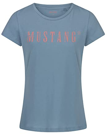 MUSTANG Damen Tshirt Rundhals O-Neck Basic Kurzarm Logo Print Sommer Shirt | 100% Baumwolle Weiß Blau Grün Rot S M L XL XXL