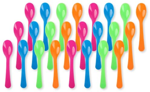 Schramm® Cucchiai per uova in plastica 4 colori assortiti 12 o 24 pezzi a scelta 14 x 2,6 cm senza BPA Cucchiaio per yogurt riutilizzabile senza BPA 12 o 24 cucchiai in plastica, dimensioni: 24 pezzi