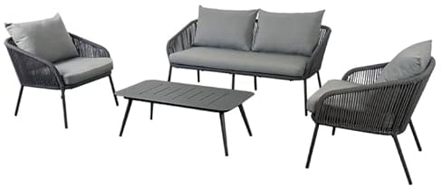 FINQA Gartenmöbel-Set Boti mit 1x Sofa, 2X Sessel und 1x Tisch in Grau, Gartensofa aus Aluminium, Outdoor Sofa, perfekt für Garten, Balkon oder Terrasse