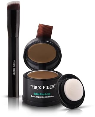 THICK FIBER Root Touch Up Powder – Covers Gray Roots & Hairline for Women – Water & Sweat Resistant Hair Powder Concealer for Thinning Hair with Brush Included (Light Brown)