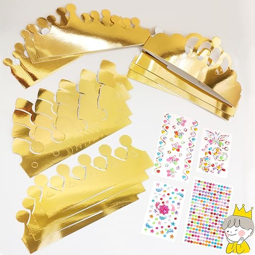 KEPKKU 16Pz Sombrero de Papel, Gorro Cumpleaños Gorros Fiesta Party Crown con Pegatinas Diamantes Autoadhesivas, Sombrero de Fiesta Party Photo Booth Props Sombrero de Cumpleaños para Celebraciones