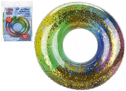 PMS 71017 Schwimmring mit Glitzer, Regenbogen-Druck, 50,8 cm, 1 Packung, aufblasbarer Pool-Schwimmer und auffälliges Design, perfektes Sommer-Accessoire