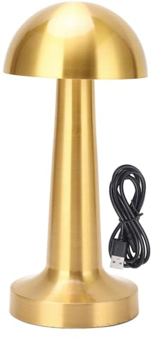 Haofy Kabellose Pilz-Tischlampe aus Metall, Wiederaufladbar über USB, in 3 Farben Verstellbar, Dimmbar, Nachttischlampe für Schlafzimmer, Wohnzimmer, Esszimmer (GOLD)