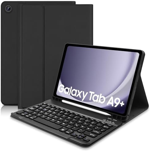 Hofsos Funda con teclado para Samsung Galaxy Tab A9+/ A9 Plus 2023 (QWERTZ alemán), funda magnética extraíble para teclado con soporte para lápiz (SM-X210/X216/X218) -Negro