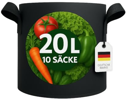 König Design 20x 10L Pflanzsack aus Vlies Stoff - 20er Set 10L Pflanztaschen aus 300 g/m² Filz & Vliesstoff - Pflanzgefäß Pflanzbeutel für Balkon Terrasse Gewächshaus & Garten