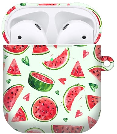 GlamCase Schutzhülle für AirPods der 2. und 1. Generation, AirPods 1/2 – Wassermelonen-Aquarell-Muster, bedruckt, niedliches Kunststoff-Hartschale, Designer-Schutzhülle für AirPods der 1. / 2.