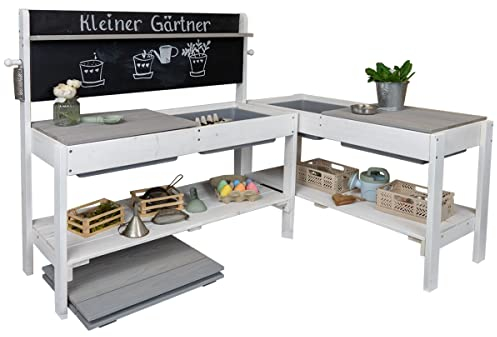 Meppi Cucina da cucina per esterni – Piccolo giardiniere Flexi – bianco/grigio in legno