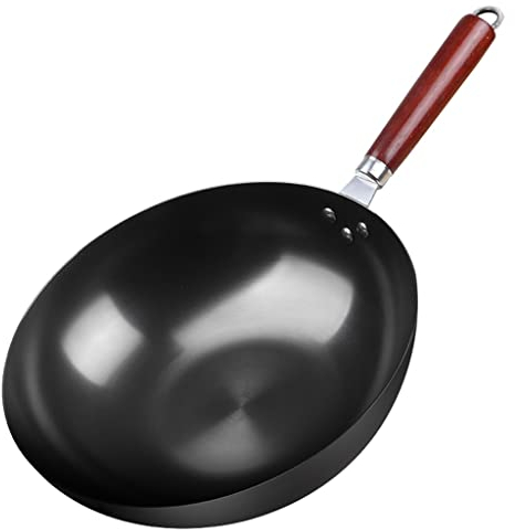 FEIGUO Wok Antiaderente in Ghisa Cottura Tradizionale Fornello a induzione Wok a Gas Padella Multifunzionale Padella Utensili da Cucina (Colore : D, Dimensioni : 30cm) (D 30cm)