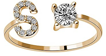 Ring mit Buchstaben Gold Ringe Frauen Verstellbar Ring Damen Offener Rings Initial Buchstabe A-Z Ring mit Namen Frauen Ring als Schmuck Ringe zum Jahrestag Verstellbare Ringe in Gold (S-1, One Size)